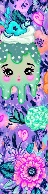 Free kawaii bookmark featuring a cute cake with dripping icing